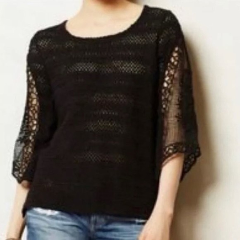 Anthropologie Sparrow Black Crochet Knit top
